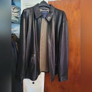 Nautica Mens Soft Leather Jacket Sz XXL Black